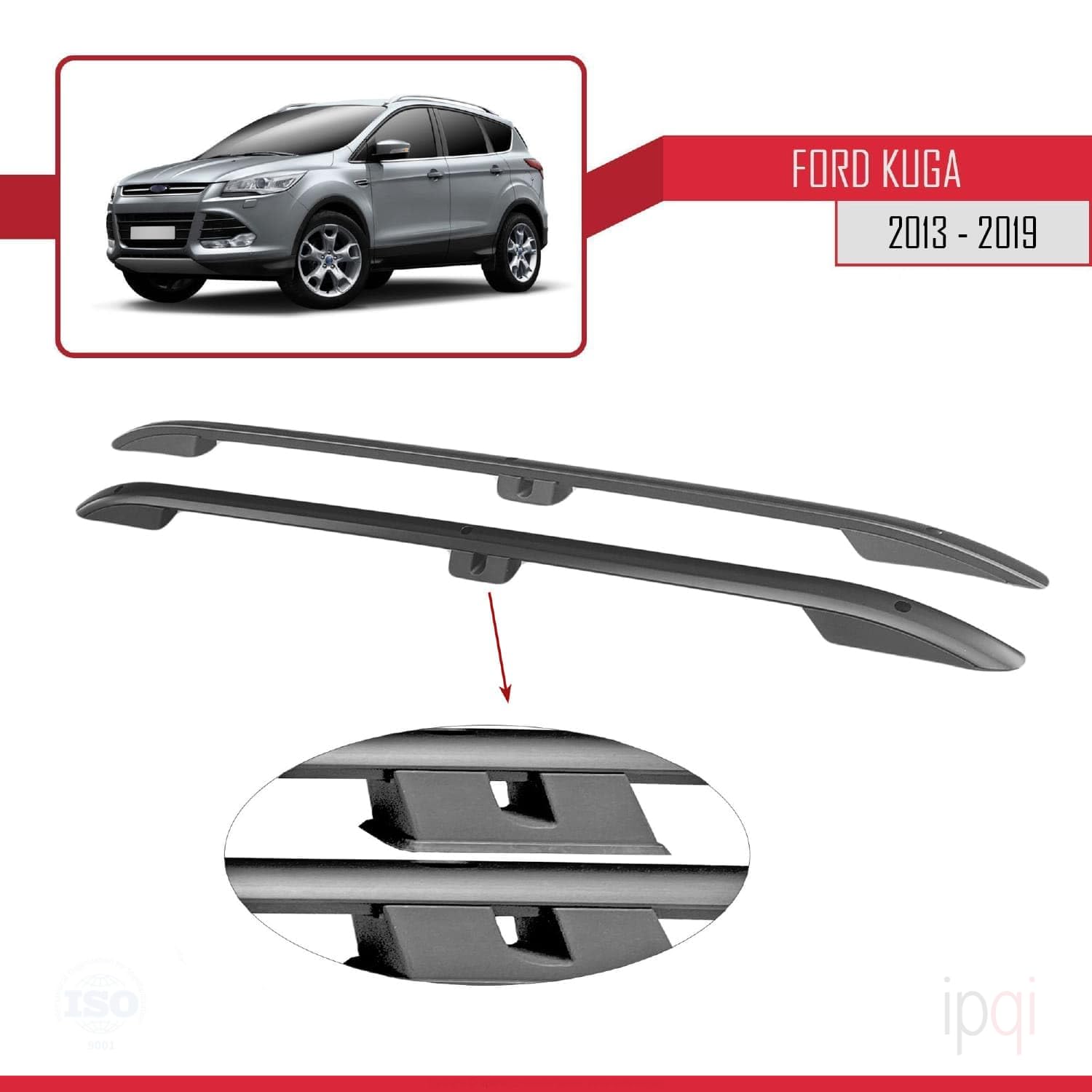 Kompatibel mit Ford Kuga 2 (C520) 2013-2019 (Kurzer Radstand L1/H1) Dachreling Dachträger Gepäckträger Schwarz