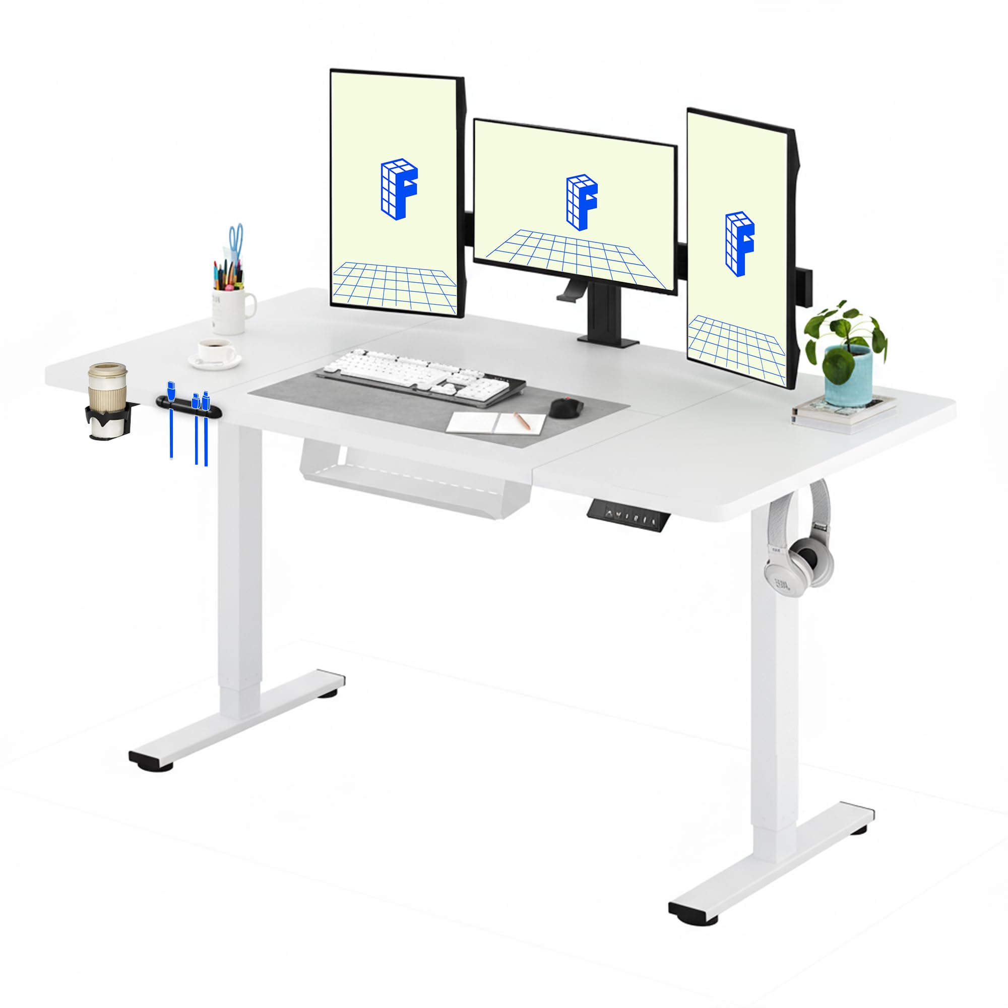 FLEXISPOT 160 * 60cm Electric Standing Desk Adjustable Standing Desk Sit Stand Up Desk Computer Desk with Hook Memory Function for Office and Home (White+White) โ image 1