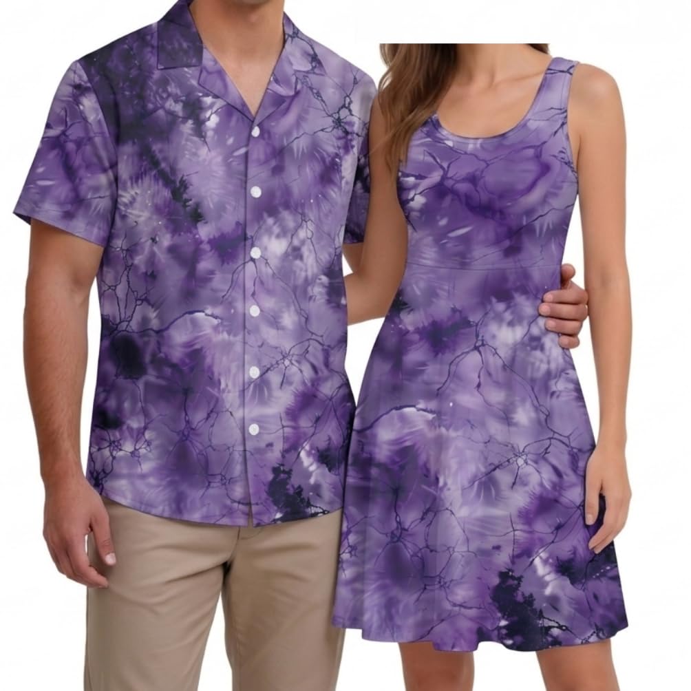 Hawaii Matching Couple Outfits Husband and Wife Clothing Fashionable Mens Casual Shirts Hawaii Dress with Soft Fabric