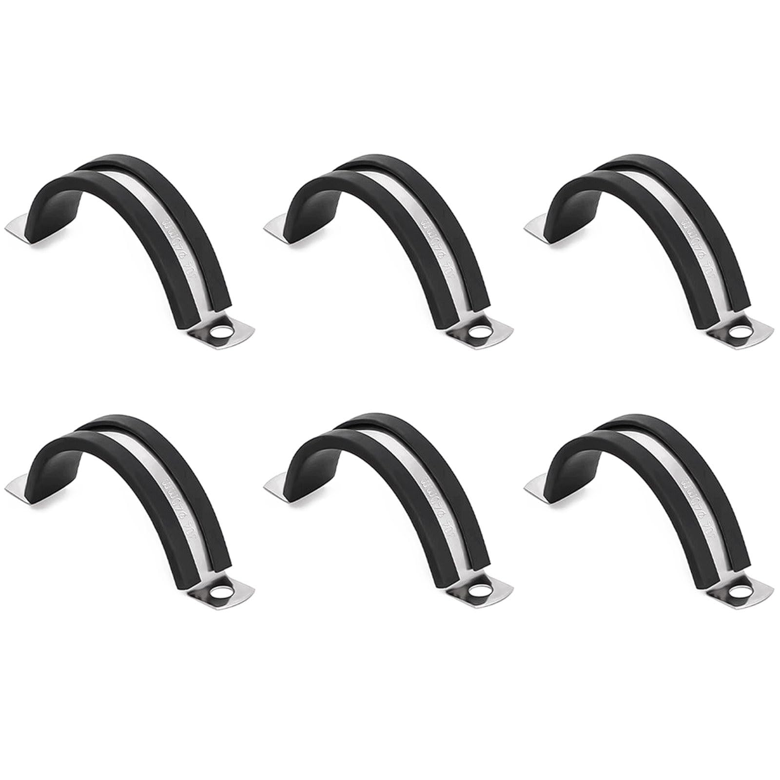 Paquete de 6 abrazaderas para tuberías de acero inoxidable 304 con tiras de goma, soportes para tuberías en U, abrazaderas para tuberías de agua con remache único Hebilla de fijación(U-shaped Φ62mm)