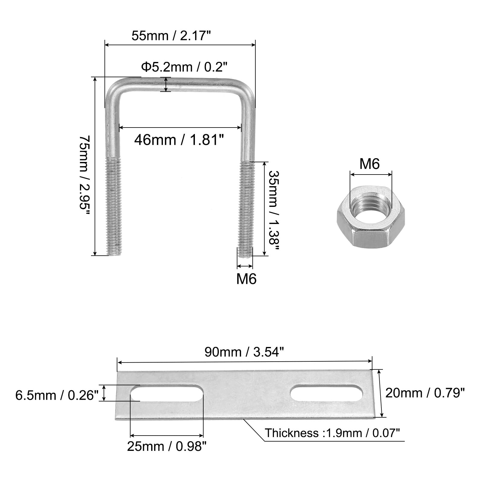 PATIKIL M6x45x75mm Square U-Bolts Kit - Image 2