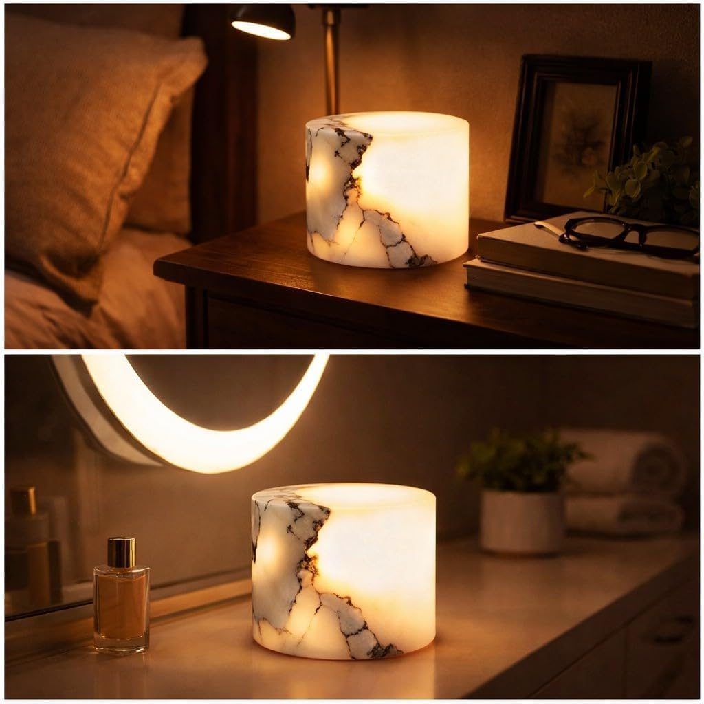 Marble Lamp Night Light Touch Bedside Table Lamp, Type-C Rechargeable Marble Touch Light, Portable Dimmable LED Cordless Ambient Desk Lamp,Natural Onyx Stone Decor for Bedroom Nightstand (Style-A)