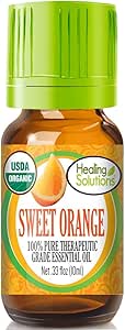 Healing Solutions Oils - 0.33 oz Sweet Orange Essential Oil Organic, Undiluted, Pure Orange Oil Essential for Diffuser, Skin - 10ml - Aromatherapy Oils - Therapeutic Orange Essential Oil