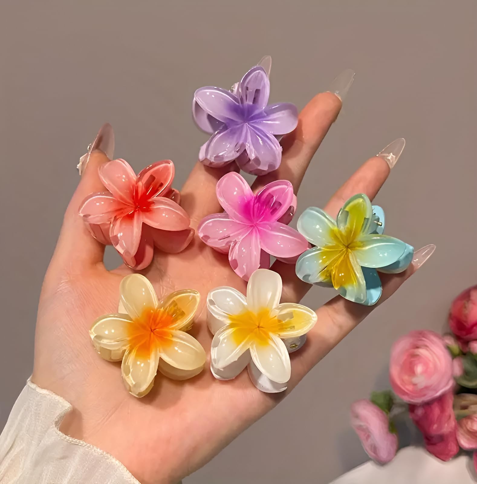 6 Pieces Floral Hair Claw Clips Set - Elegant, Minimalist, Multi-Colored Hair Accessories with Flower Shapes - Suitable for Women Ages 14+, Various Sizes, Spring and Summer Fashion Essentials-image-7