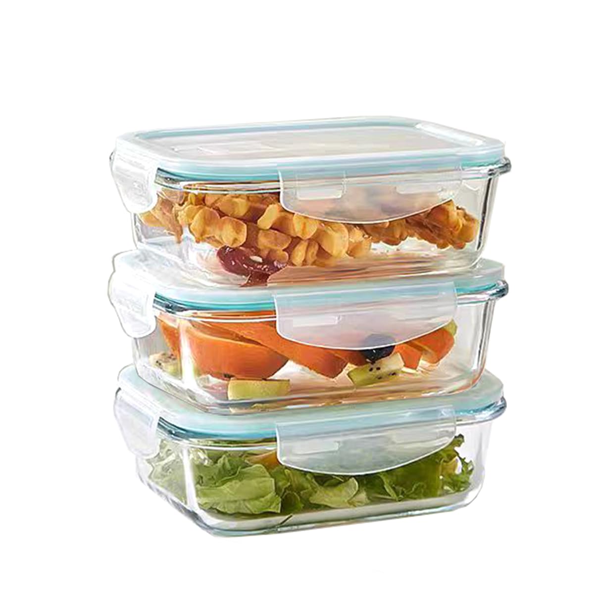 Pykrudo Glass Storage Containers With Lids, 3PCS 680ML Glass Food Containers With Lids,Airtight and Reusable for Soup, Lunch, Salad, Leftovers