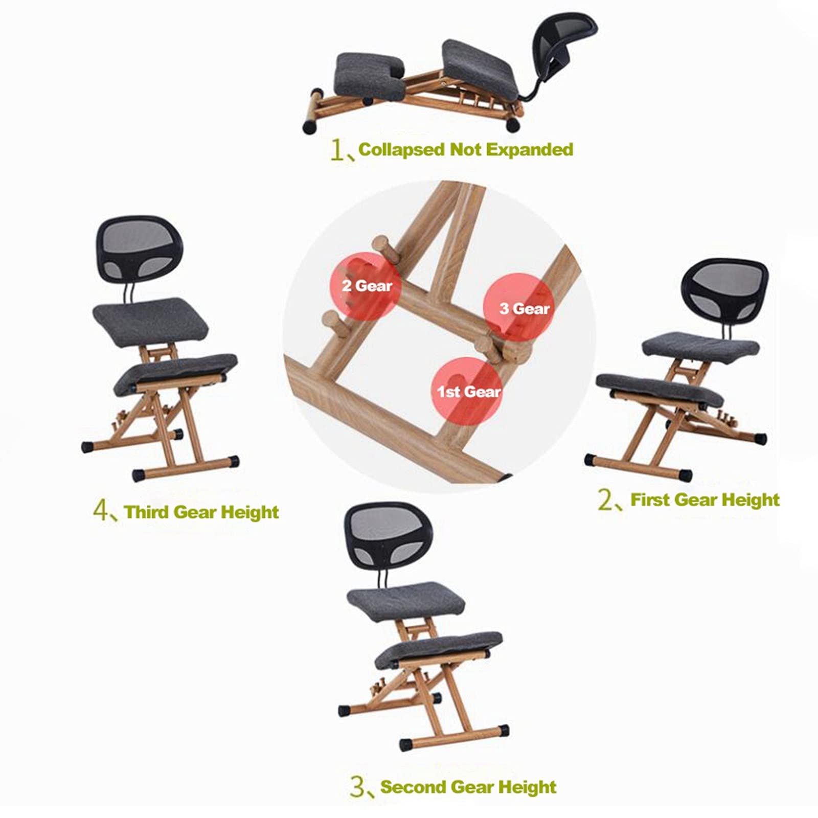 JZGORC Sedia Ergonomica In Ginocchio, Sgabello A Ginocchio In Legno A - Foto 11