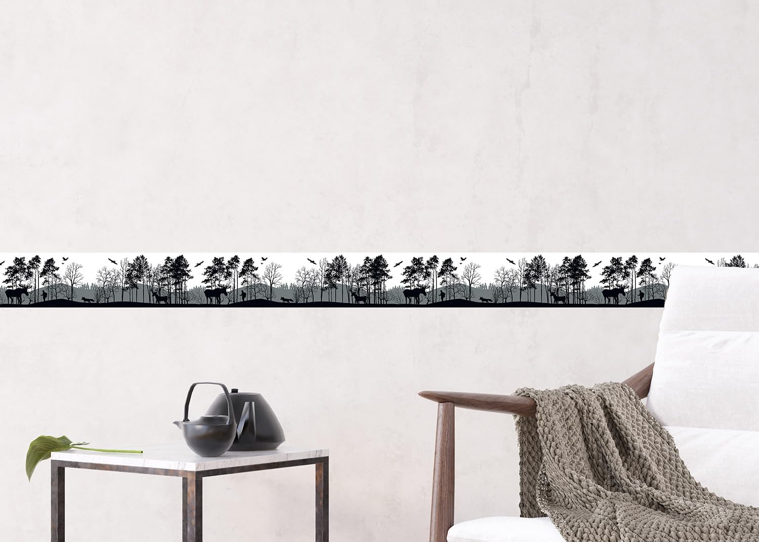 AWB 8270 Self-Adhesive Border Forest Silhouette Self-Adhesive Decoration for Walls, Furniture, Wallpaper, Wall Coverings and Doors, Film, Multicoloured, Width 500 cm x Height 14 cm