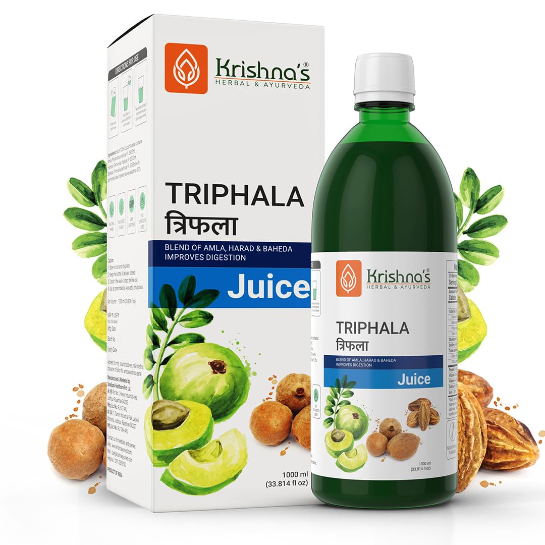 Jus de Triphala Krishna - 1000 ml | Laxatif naturel | Enrichi en Amla, Harad, Baheda | Améliore la digestion