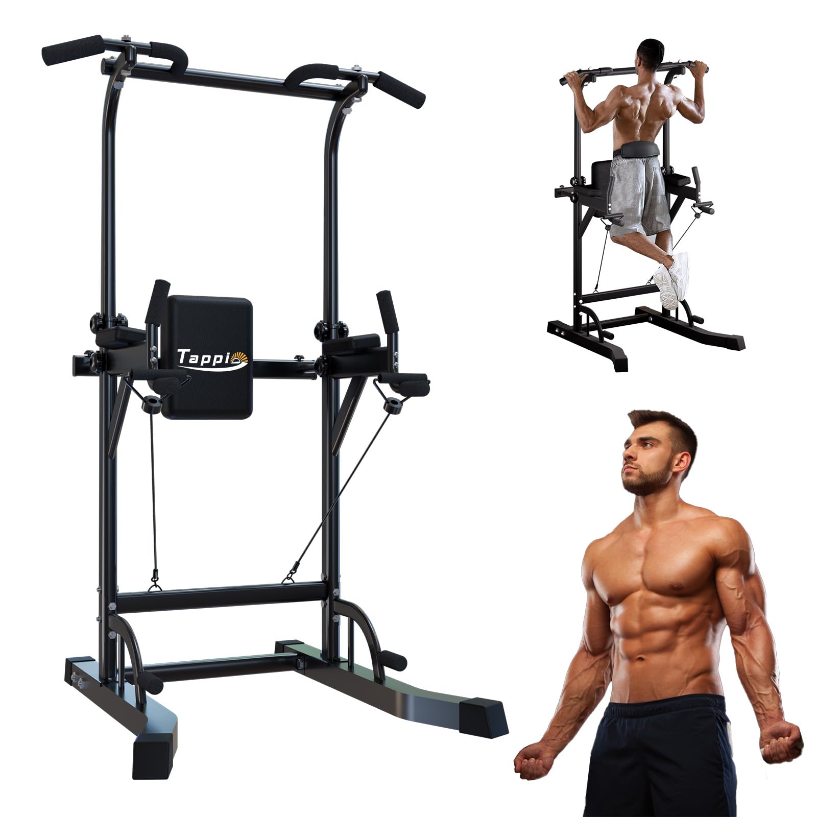 Tappio Power Tower Pull Up Bar for Home Gym, Multi Functional Pull Up Bar Stand Dip Bar Station, Adjustable Height Workout Dip Station Strength Training Fitness Equipment