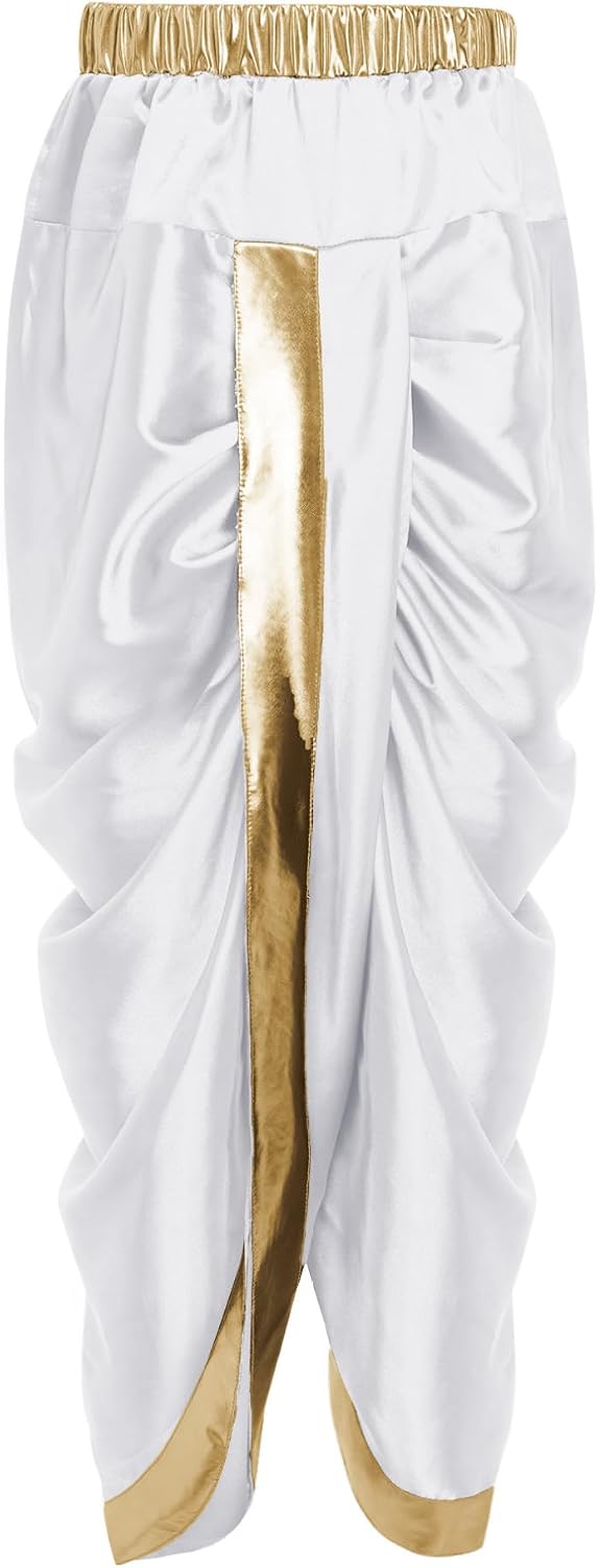 ranrann Kids Boys Satin Dhoti Pants Metallic Elastic Waist Hippie Dance Draped Harem Baggy Indian Yoga Trousers