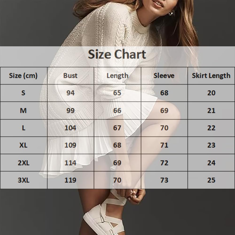 Vestido Mini de Punto Trenzado con Cuello Redondo para Mujer, Vestido de Punto Trenzado con Manga Larga, Color Liso, Traje Casual de Otoño