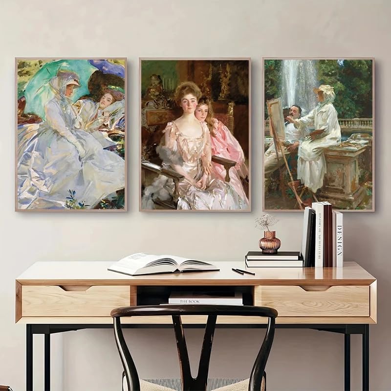 Affiche rétro Lady Helen Vincent par John Singer Sargent peinture sur toile 3 pièces 60x80cm