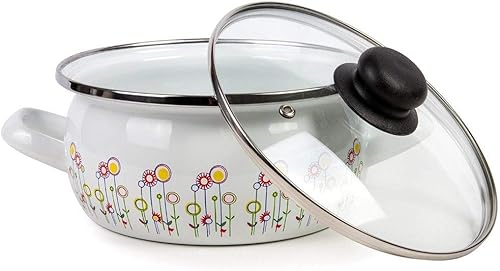 Miniatura 2 de Esmalte En Acero Olla De 4.2 Cuartos Con Una Tapa De Vidrio - Flores Esmaltadas Multicolor