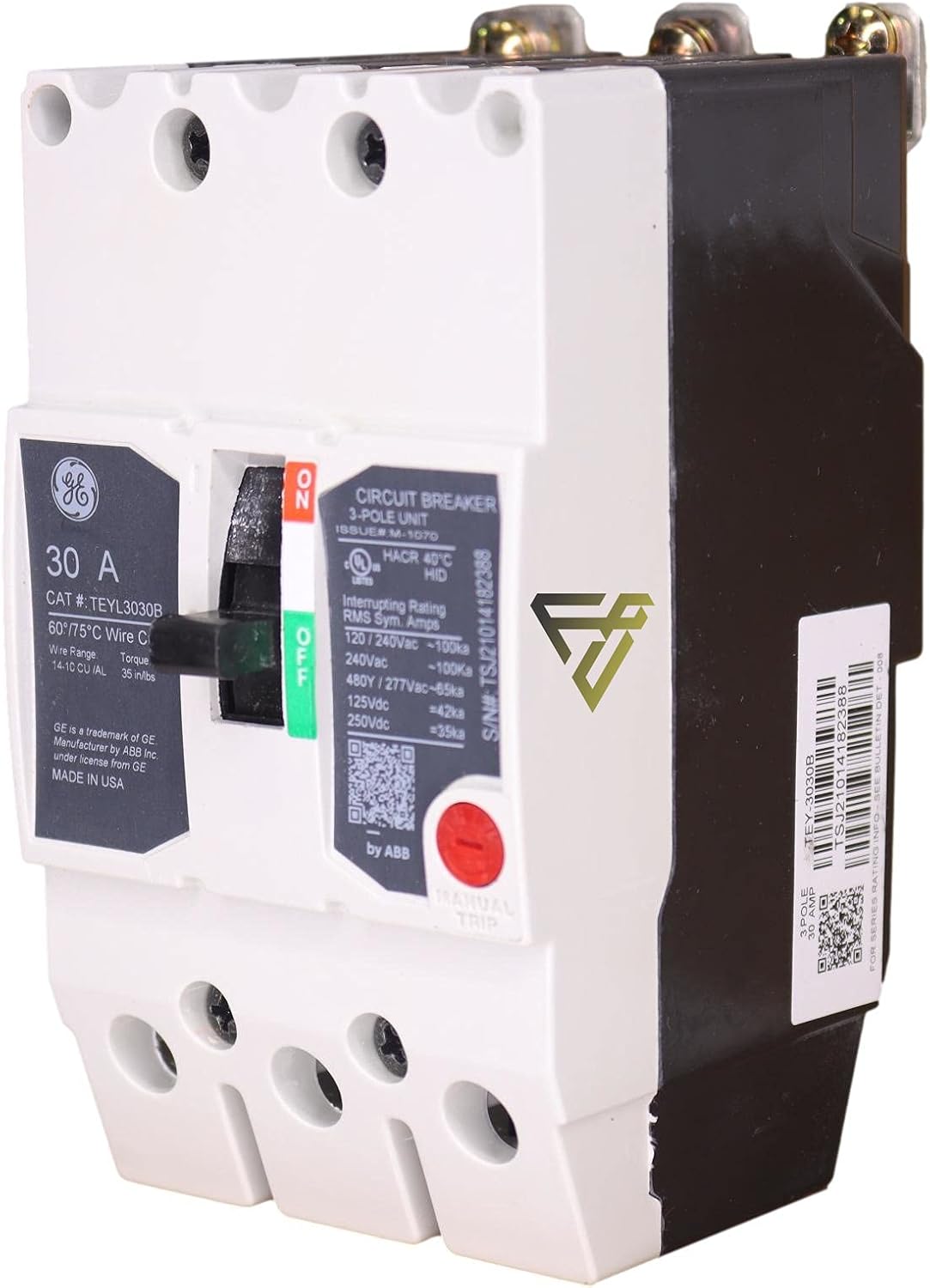 GE Distribution TEYL3030B Molded Case Circuit Breaker 30 Amp 480/277 Volt AC 250 Volt DC 3-Pole Bolt-On Mount