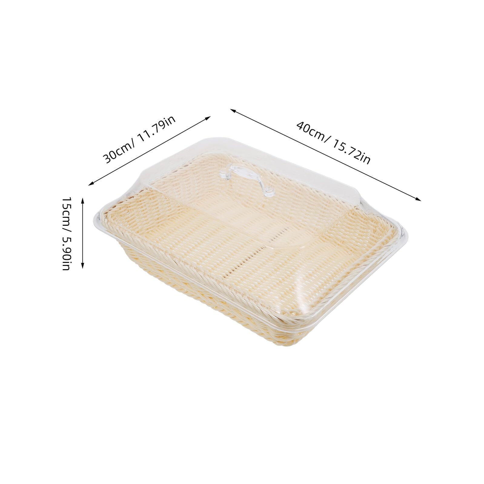 Cabilock Cesta Rectangular de Pan Mano con Tapa Acrílica Cesta de Cocina para Almacenamiento y Picnic Imitación Ratán Beige para Servir Frutas y Alimentos