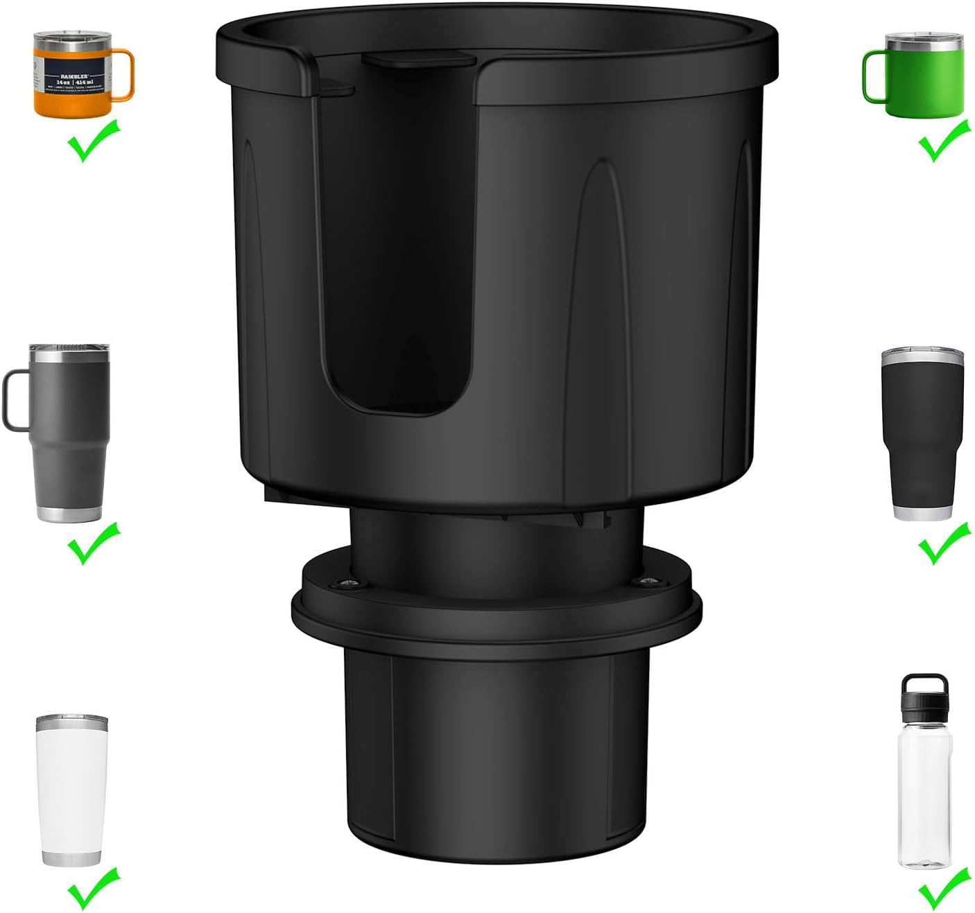 Cup Holder Expander for Car, Car Cup Holder Expander Organizer with Offset Adjustable Base for Bottles and Cups in 2.8"-4.4" and 10-46 Ounce(Black)