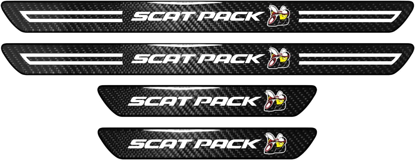 iPick Image for Dodge Scat-Pack Black Real Carbon Fiber 4 Pcs Universal Door Sill Step Protector Kick Plates - Official Licensed