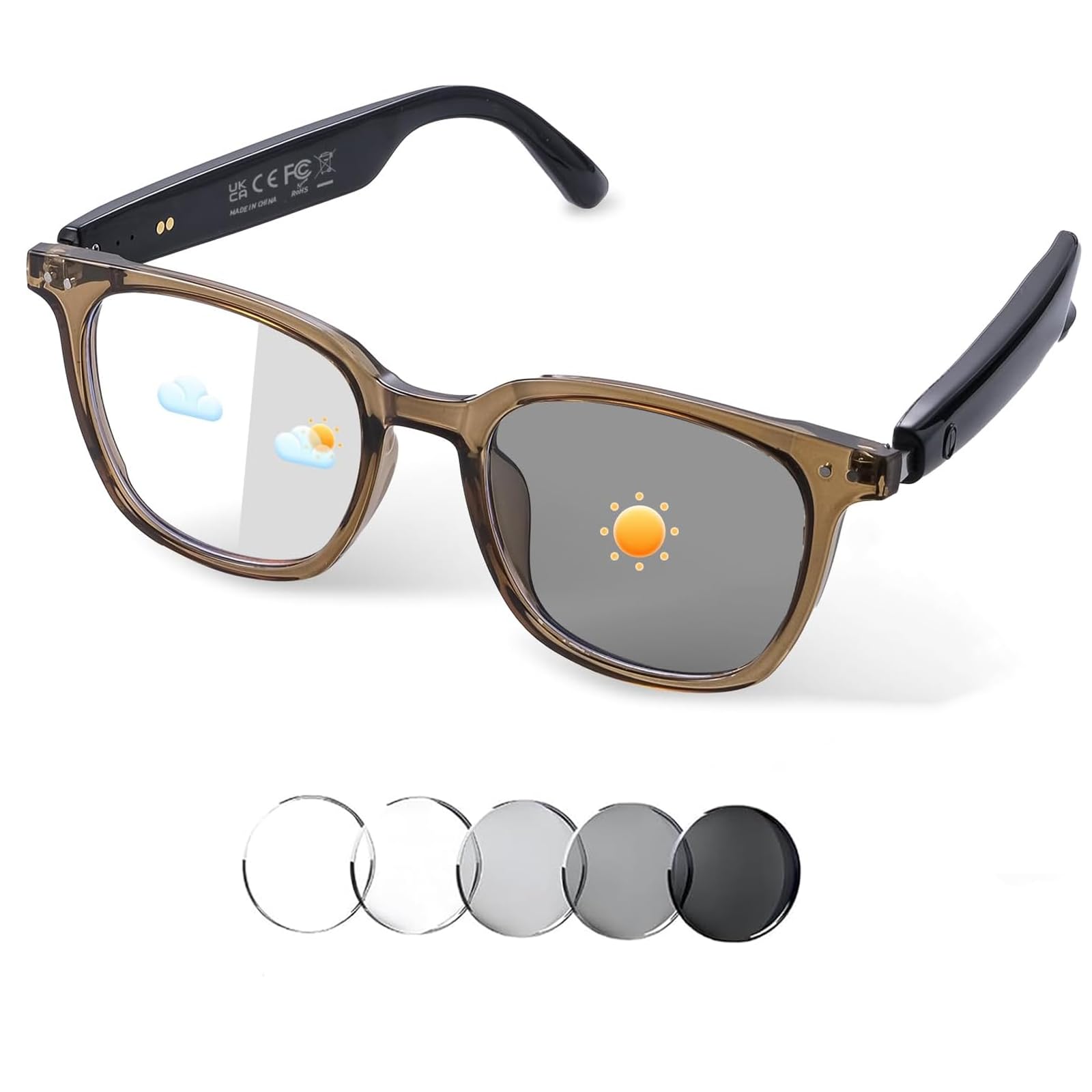 GenXenon Smart Glasses for Women Men, Bluetooth Audio Glasses with Color-Changing Lenses, Open Ear Sound Speakers, Magnetic Charging, Voice Assistant, Music/Calls, Blue Light Glasses for Working Travel (Brown) - glasses | Mubboo
