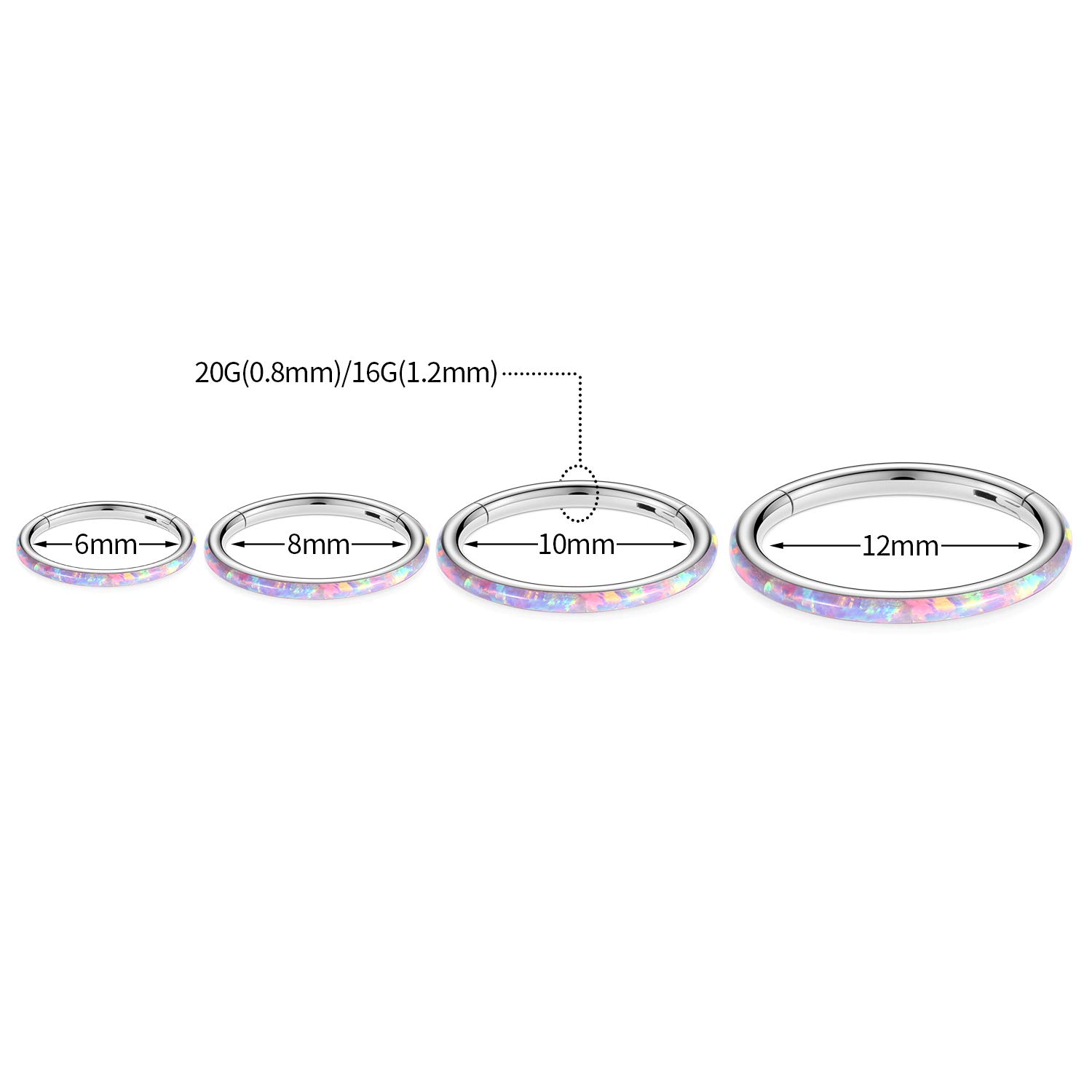 hengkaixuan CZ/Opal Nose Rings Conch Jewellery Septum Clicker 316L Surgical Steel Segment Ring Helix Cartilage Earrings Hoop Daith Tragus Rook Piercing Jewellery — view 2