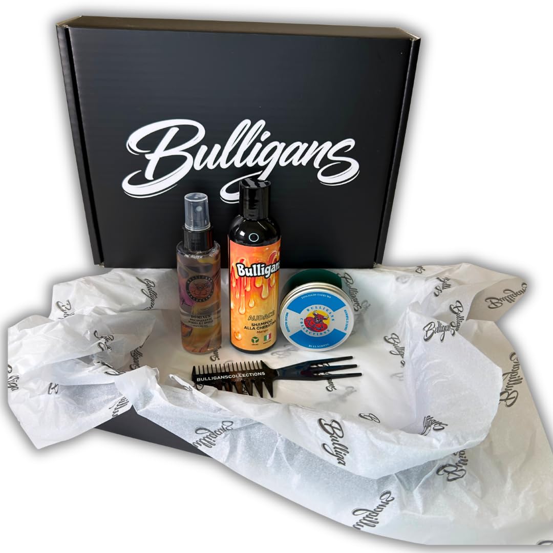 Bulligans BOX PASSA DA MOSSO/RICCIO A LISCIO con Shampoo Audace, Bull Strong e Disciplining, Routine Completa Anti-Crespo per Capelli Lisci e Lucenti, Prodotti Naturali Made in Italy