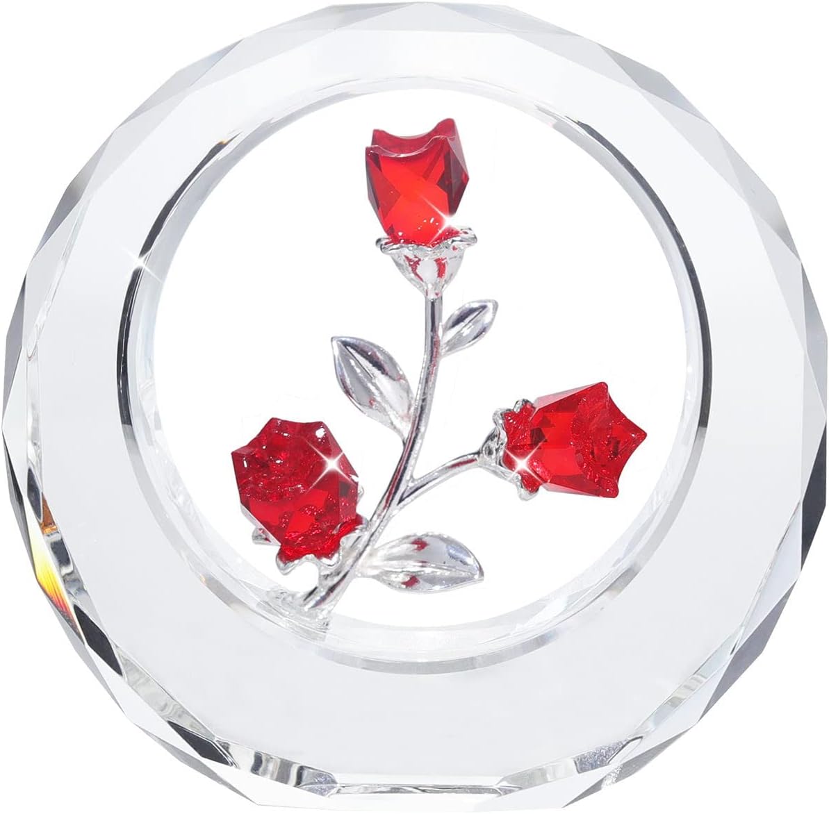 Crystal Tulips Flower Figurines with Circular, Glass Spring Bouquet Collectible Figurines Office Home Decor Ornaments-Great Gift for Mother's Day, Valentine's Day Red : Home & Kitchen