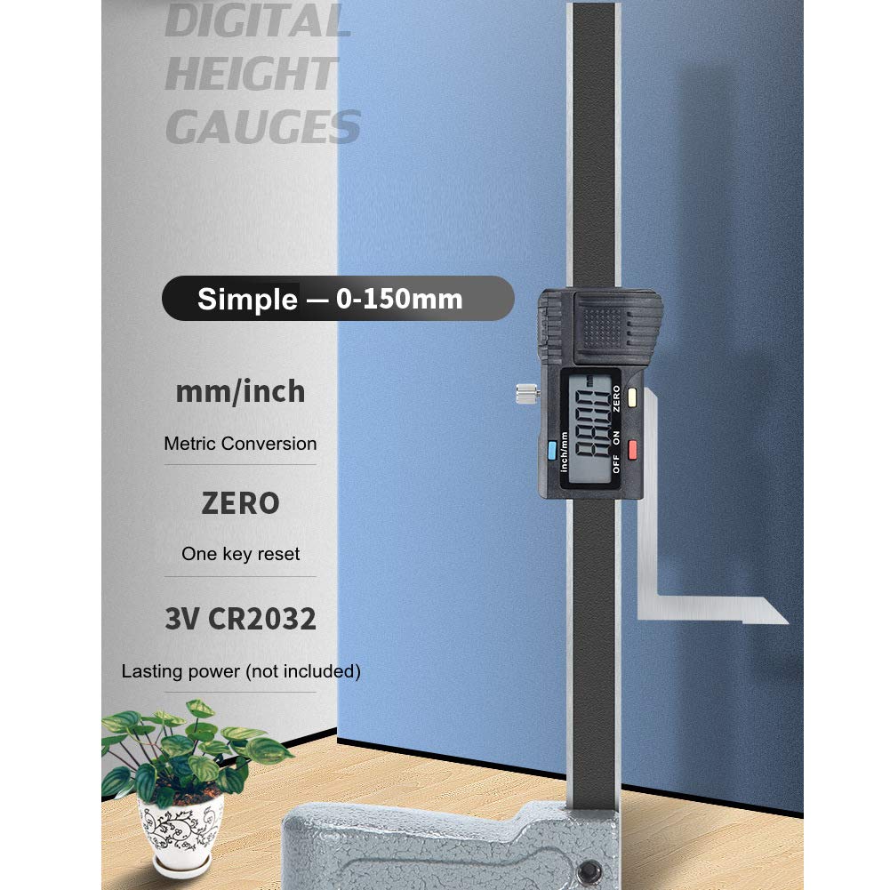Misuratore di altezza digitale (0-150 mm), misuratore di profondità di apertura di precisione digitale - con base in acciaio inossidabile