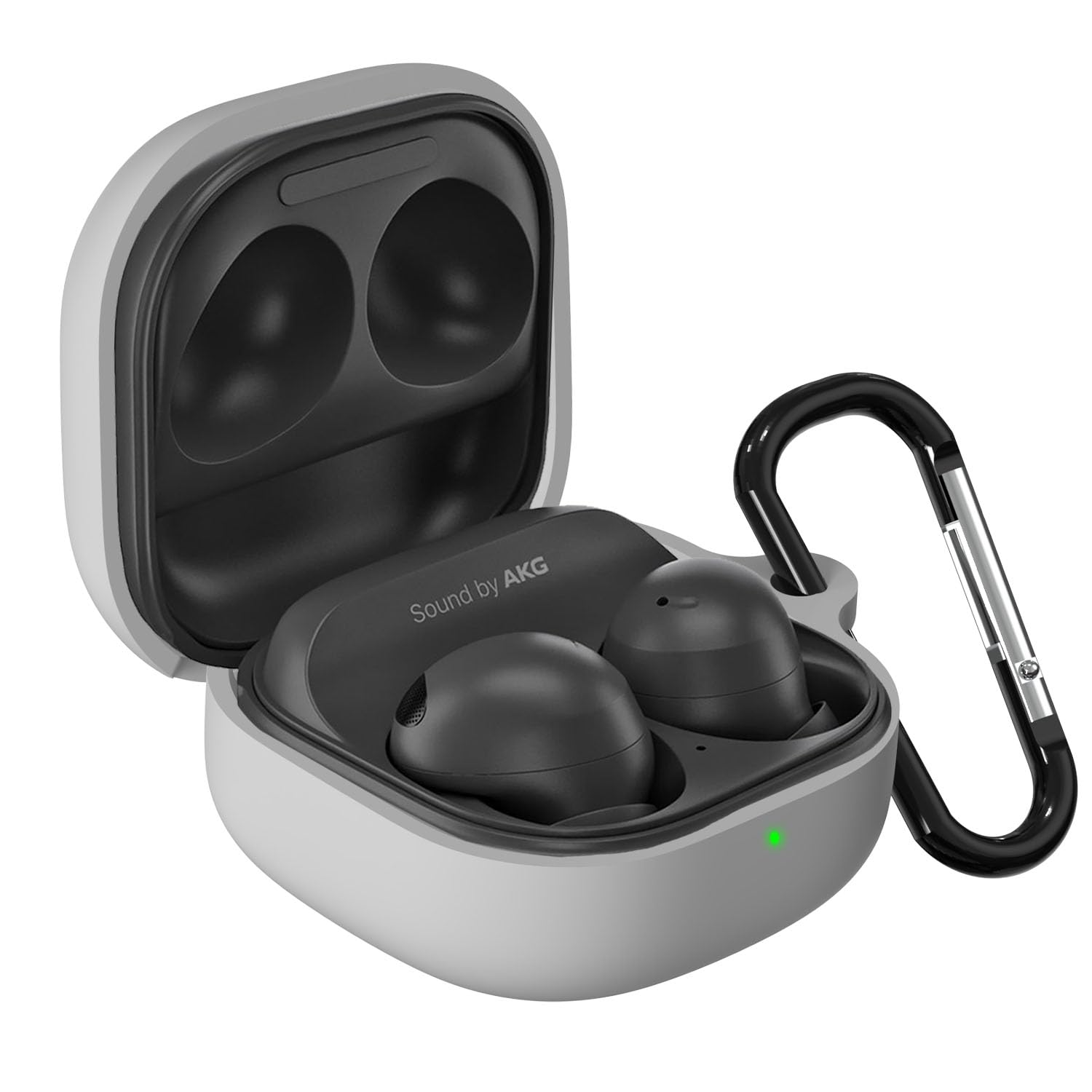 Sounce Earphone Case Cover Compatible for Samsung Galaxy Buds 2 Pro, Soft Silicone Skin Case Cover Shock-Absorbing Protective Case with Keychain [Front LED Visible](Grey)