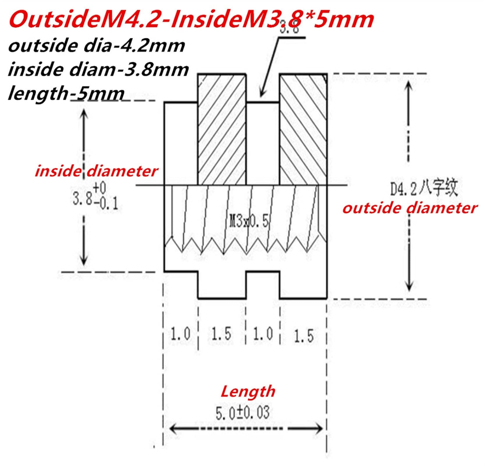 Gerändelte Messingmuttern, 3D-Druck Messingmuttern(M4XM5.5X5mm)