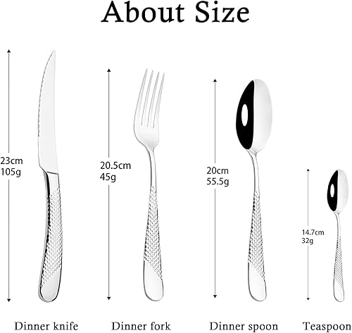 Miniatura 3 de JASHII Juego de cubiertos plateados de 24 piezas, utensilios de acero inoxidable 304, juego de vajilla para 6, moderno juego de cubiertos pulido con