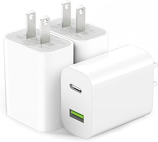 [3-Pack] USB C Fast Wall Charger Block, 20W Dual Port QC+PD 3.0 Power Adapter, Fast Charging Plug Box Brick Cube for iPhone11/12/13/14/Pro Max, XS/XR/X, iPad Pro, AirPods Pro,and More