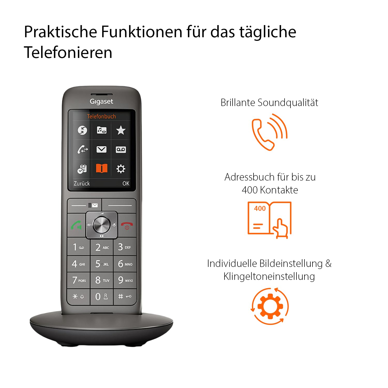 Gigaset CL660A Schnurloses Dect-Telefon mit Anrufbeantworter und großem TFT-Farbdisplay, Metall Anthrazit, Box 200 [Deutsche Version]