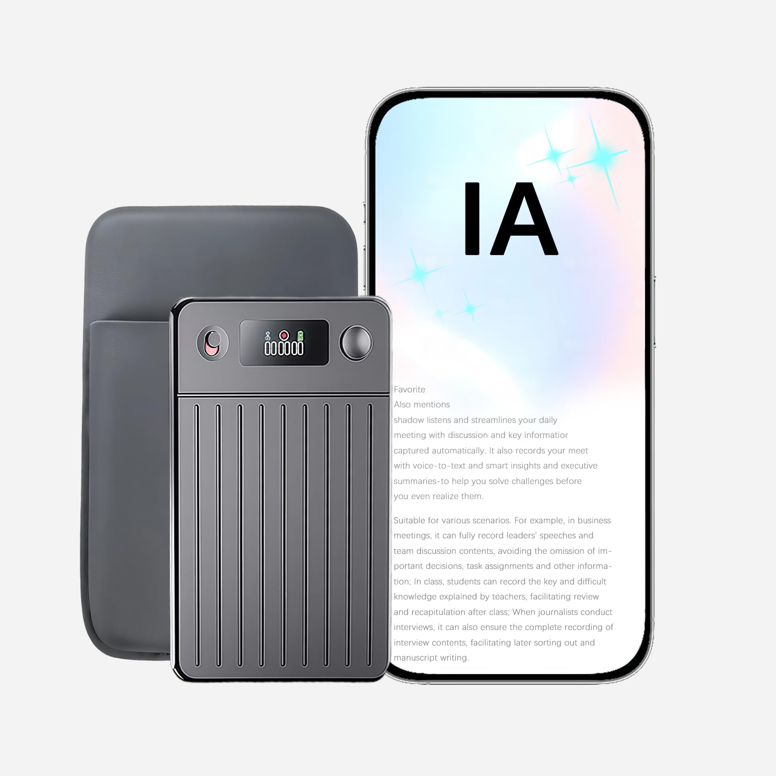Registratore vocale digitale KI da 64 GB, registratore con trascrizione e riepilogo automatici, trascrizione in tempo reale, app, supporta l'importazione di file audio, 256 lingue 1
