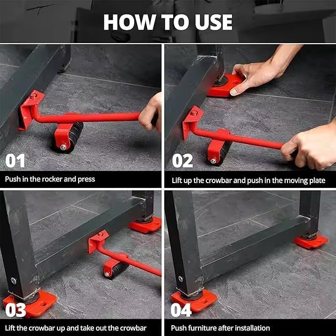 Image of Furniture Lifter and Mover Tool Set with 360 Wheels, Heavy Duty Furniture & Appliance Anti-Vibration Pads, Easy Shifting for Sofa, Table, Washing Machine. (Furniture Lifter)