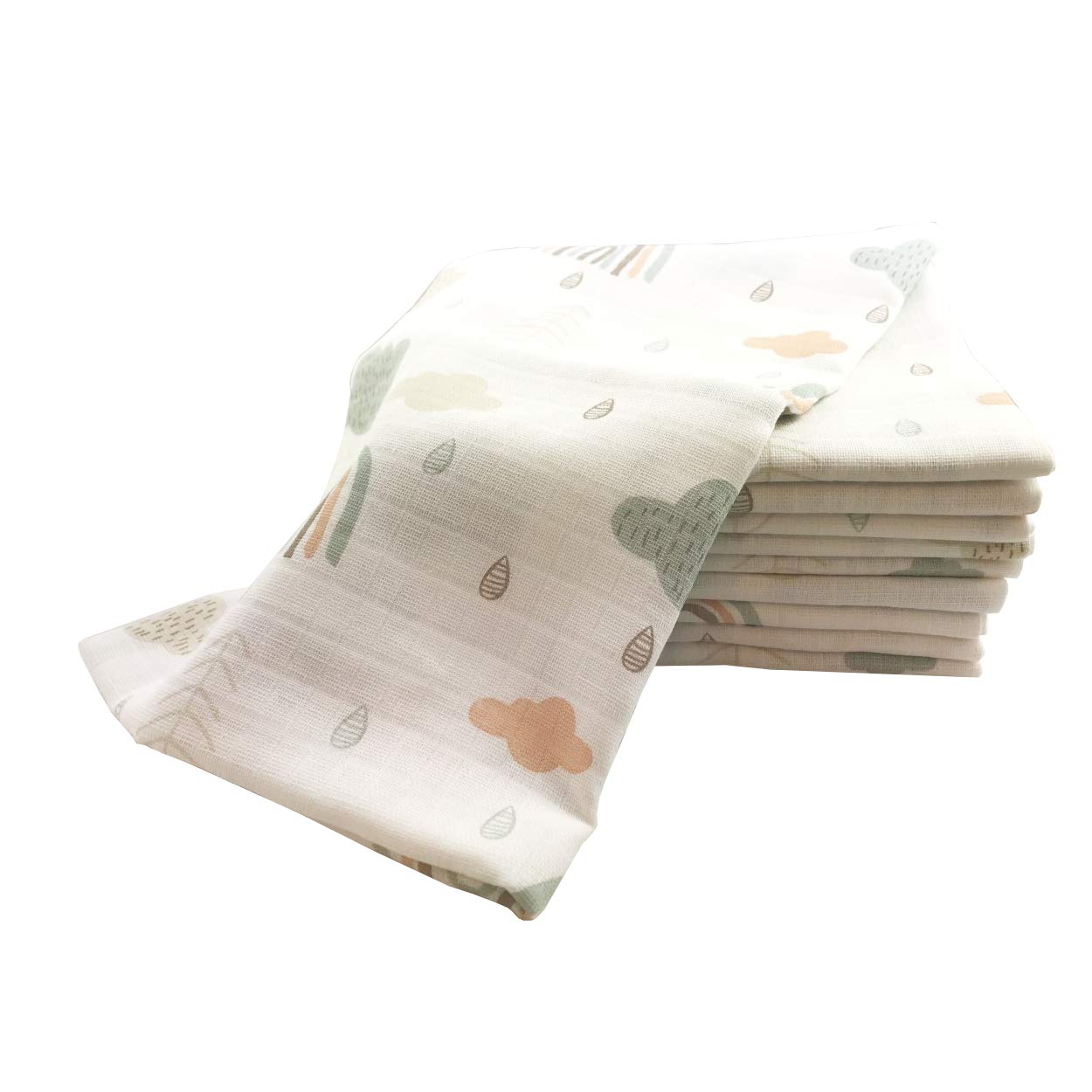10x Spucktücher Mullwindeln Baby Baumwolle 80x70 cm | ÖKO-TEX (Wolken (10 grün))
