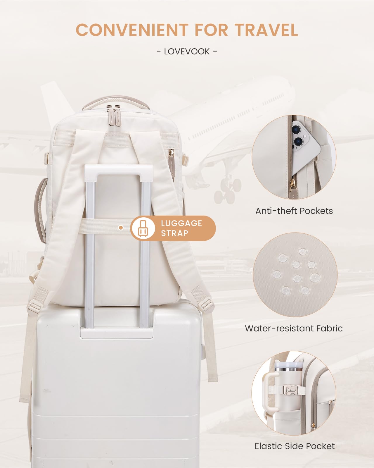 LOVEVOOK Handgepäck Reiserucksack 4 Stück, 40L Rucksack Damen Groß Flugzeug mit Nass- und Trockenfach 45x36x20, 17.3 Zoll Laptop Travel Backpack Kofferrucksack Carry On Luggage für Trip Reise