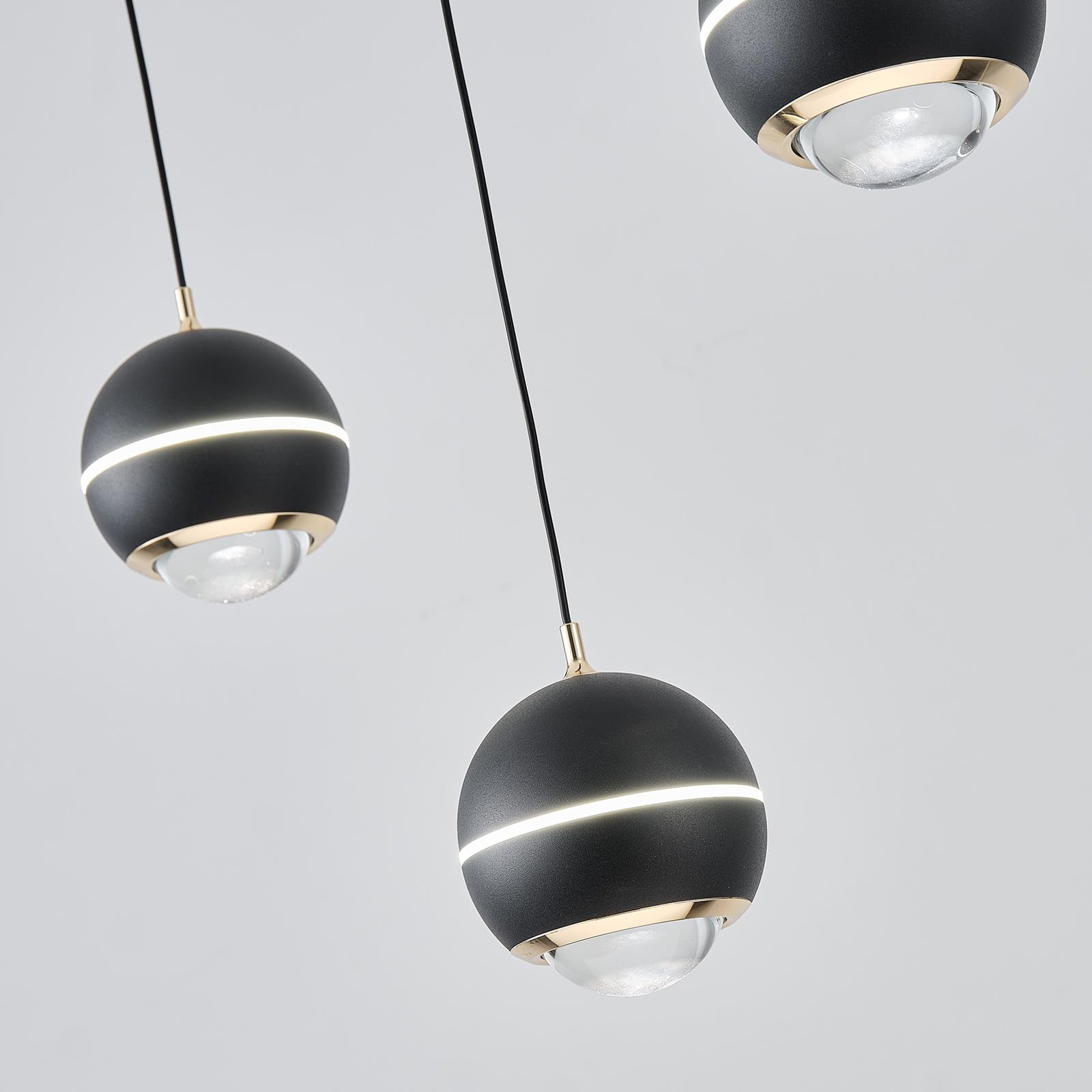 ORANOOR Nowoczesne lampy wiszące LED, ściemniane, 91 cm, kryształowy globus, oświetlenie żyrandolowe, czarno-złoty, do jadalni, wiszące oprawy oświetleniowe, wyspa kuchenna, liniowa lampa wisząca na