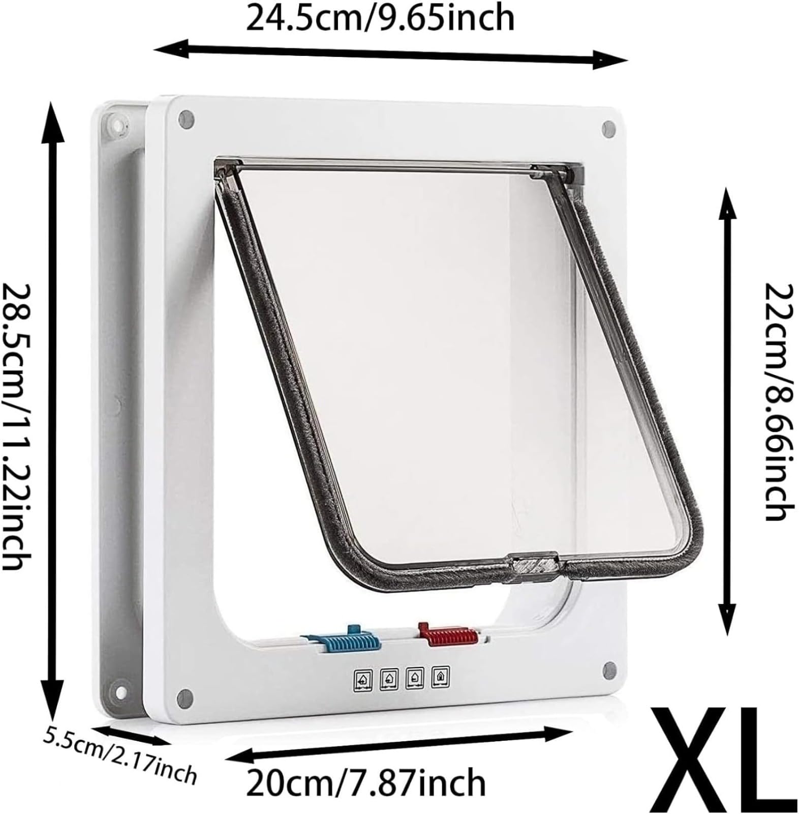 Chatière pour Chats, Verrouillage à 4 Voies Chatière 28 * 25 * 5.5cm pour Chats et Petits Chiens de circonférence <75cm, Facile à Installer et à Utiliser (XL)