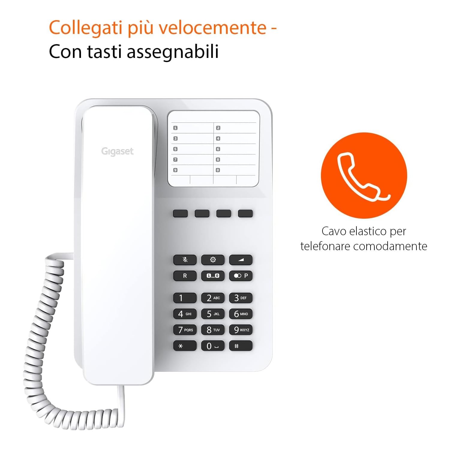Gigaset DESK 400 - Telefono da tavolo o parete - Telefonare in Modo Semplice - Selezione DTMF o a Impulsi Regolabile, Bianco [Versione Italiana]