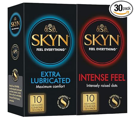 SKYN Extra Lube Non Latex Condoms - Pack of 10 + Intense Feel Non Latex Condoms - Pack of 10
