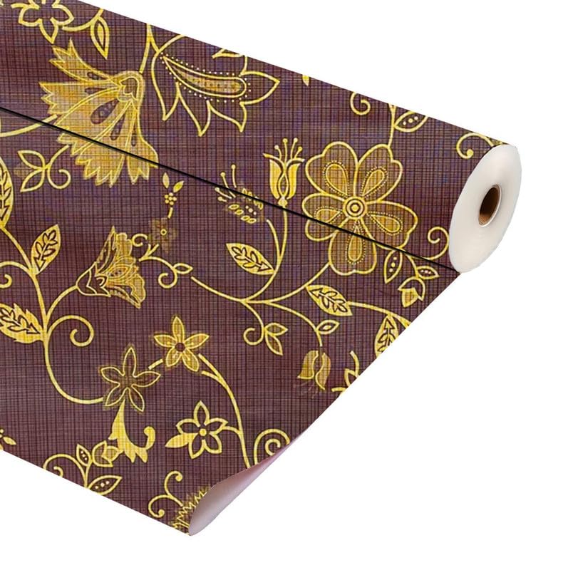 Image of Anti-Slip Kitchen Shelf Liner - 20 Meter Roll, Waterproof Multipurpose Mat for Fridge, Cabinet, Drawer, Trolley & Bathroom - Easy to Cut Floral Blue Print (Brown)