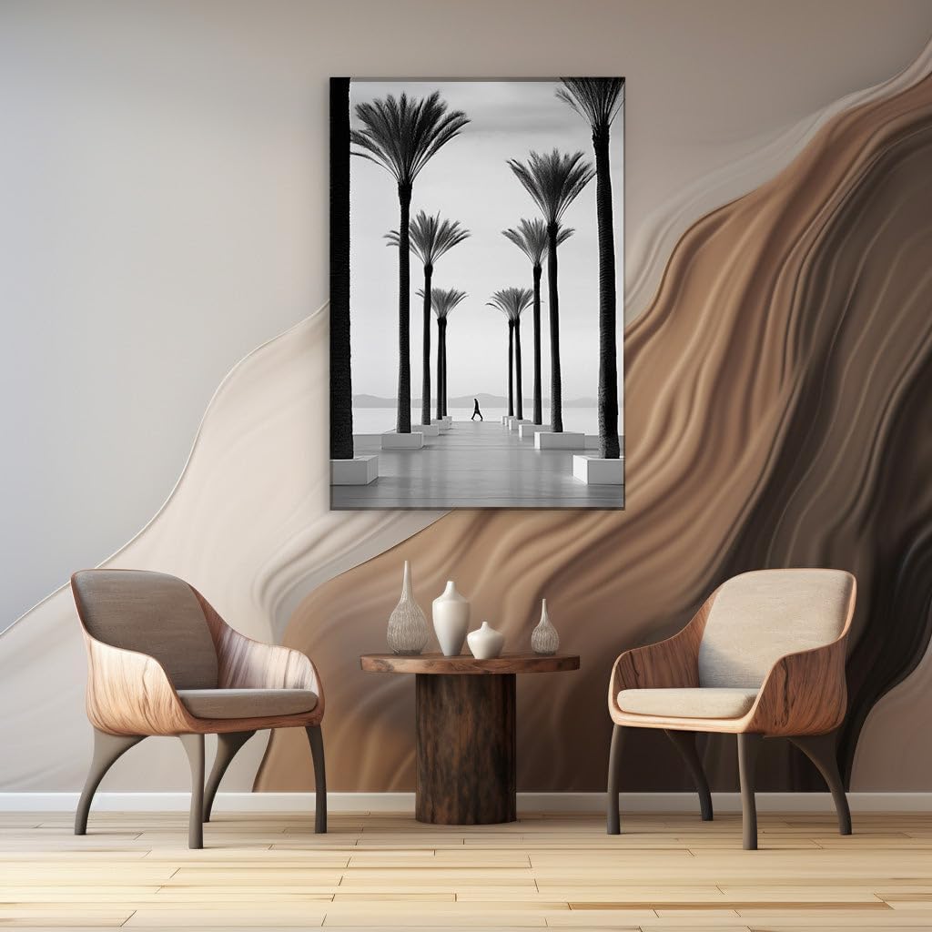 Canvas for Living room. Strolling Through Serenity A Walk Among Whispering Palms, 27 x 18 inch Canvas Wall Art - Contemporary Masterpieces - Modern Home Decor