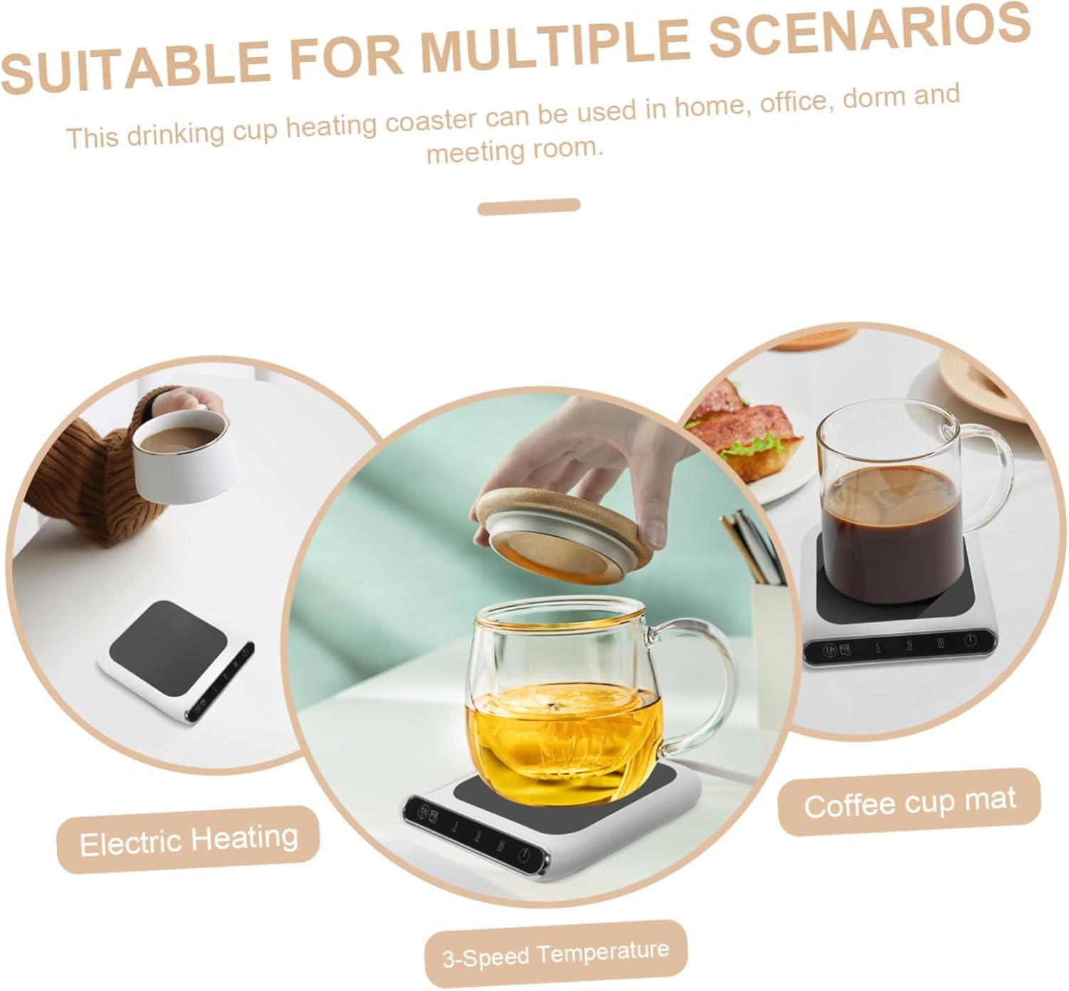 VILLCASE Electric Mug Warmer Mode Temperature Control USB Cup Heating Coaster for Coffee Milk Tea and Water Reusable Compact Beverage Warmer for Desk Office Home Use