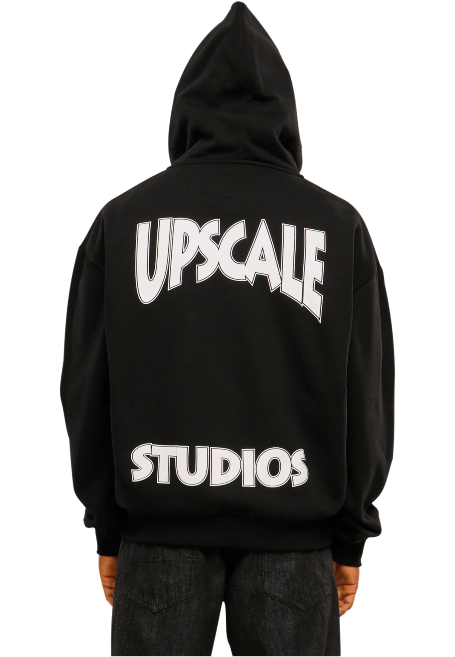 Mister Tee Upscale - Felpa con Cappuccio Unisex Upscale Studios Ultra Heavy Oversize Zip Jacket, Unisex con Zip con Stampa Posteriore, Nero, M