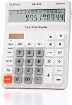 Calculatrice de bureau Grand affichage gros boutons avec 12 Chiffres 2-line LCD, Calculatrices de batterie et d'énergie solaire double avec fonction de contrôle et de taxe pour le bureau, la maison, la comptabilité et l'entreprise de taille moyenne (OA-635)