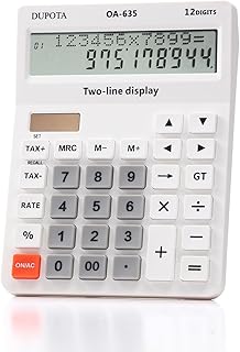 Desk Calculator Large Display Big Buttons with 12 Digits 2-line LCD, Dual Solar Power and Battery Calculators with Tax and Check Function for Office, Home, Accounting and Business Middle Size(OA-635)