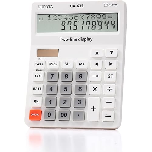 Desk Calculator Large Display Big Buttons with 12 Digits 2-line LCD, Dual Solar Power and Battery Calculators with Tax and Check Function for Office, Home, Accounting and Business Middle Size（OA-635）