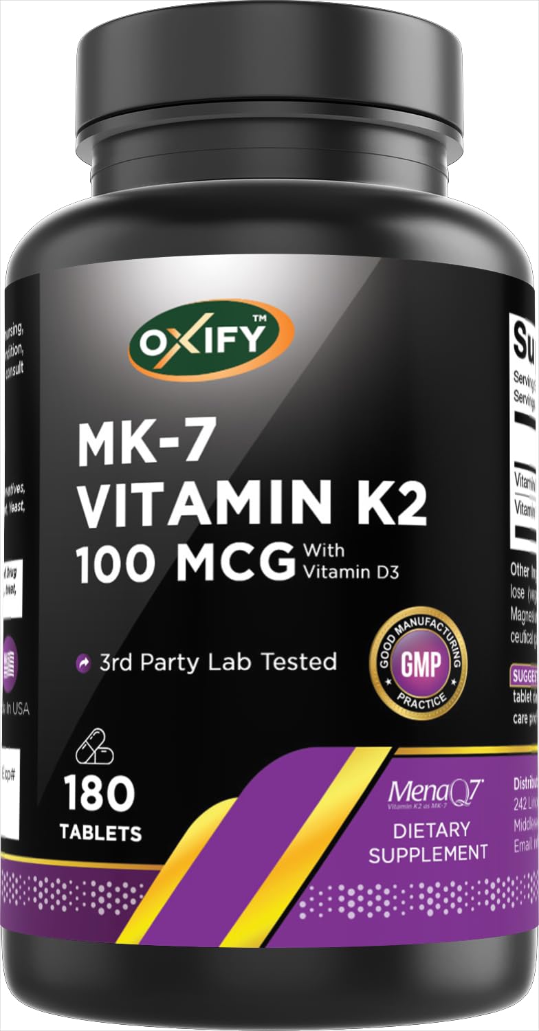 Oxify MK-7 Vitamin K2 100 mcg with D3, 180 Tablets
