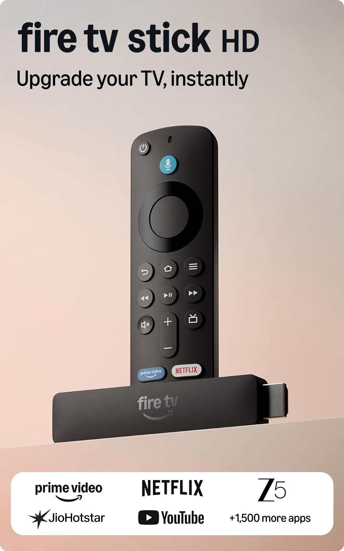 Amazon Fire TV Stick HD (newest model), our fastest HD stick yet, 1,500+ apps, smart voice search with Alexa+, directly powered by your TV — image 1 of 8
