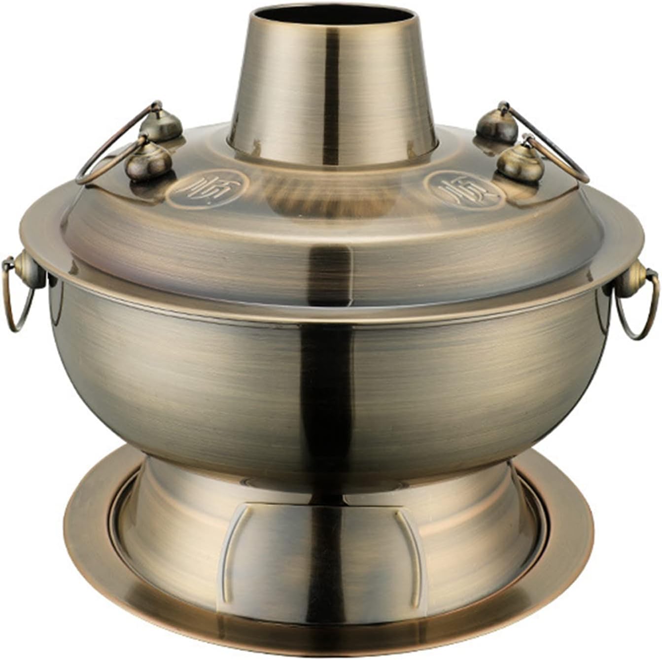 INUUXLG Traditional Chinese Copper Hot Pot, Vintage Copper Shabu Hot Pot Pan, Food Grade Stainless Steel Shabu Hotpot Cooker Chinese Traditional Stew Pot Soup Pot Cookw