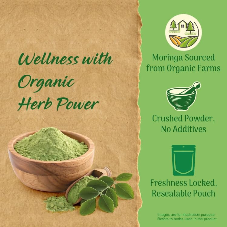 Image of Ekum Organic Moringa Leaf Powder | 100% Natural | Superfood Rich in Protein, Iron & Antioxidants | Vegan & Gluten Free | For Smoothies, Tea & Health Drinks | Certified Organic